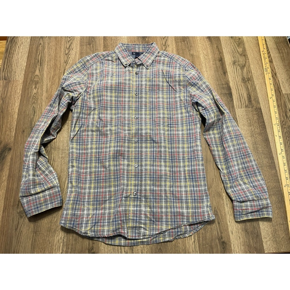 Gap Shirt, Men's Size Medium, Gray Red Yellow, Plaid, Button Up, Slim Fit